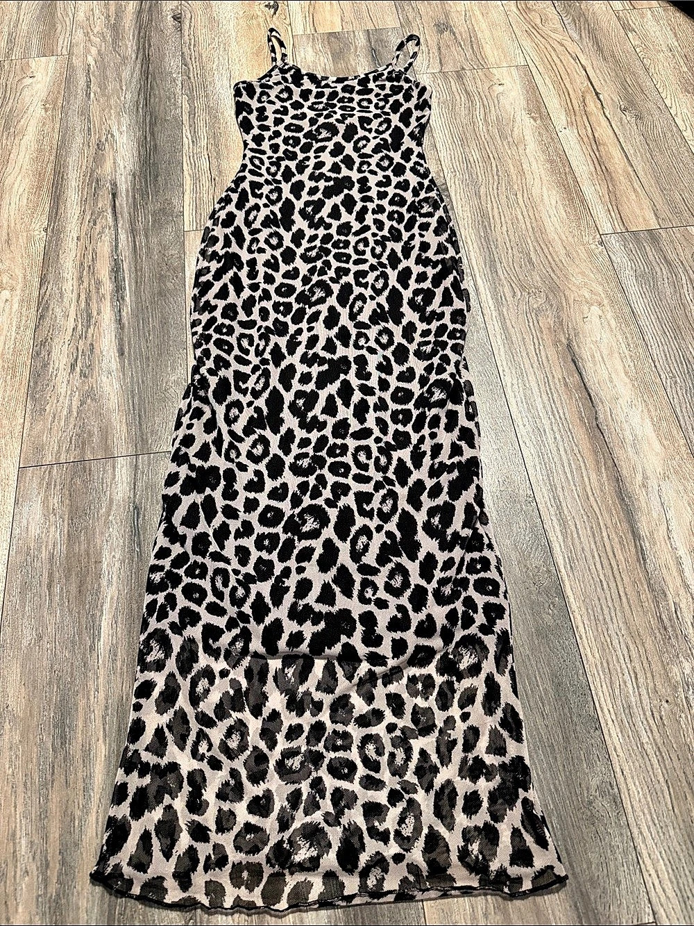 See You Monday Leopard Print Maxi Dress XS Like New